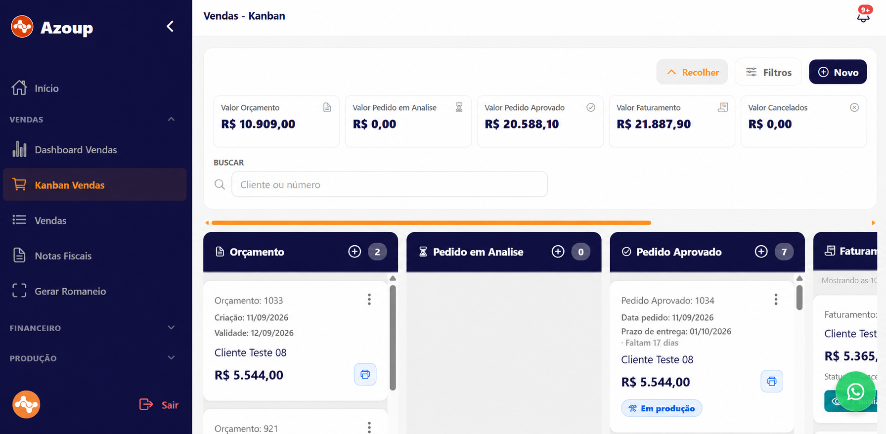 Kanban do Confec Azoup apresentado em tablet
